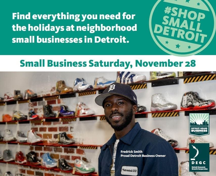 Shop Small Detroit flyer featuring Fedrick Smith, owner of Fahrenheit 313